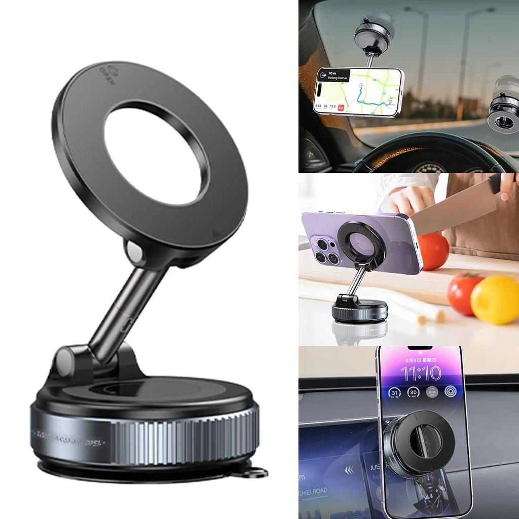 15W MagSafe Magnetic Phone Holder Stand with Vacuum Suction Adjustable Foldable Mount For iPhone 12-15 Car Desk Kitchen