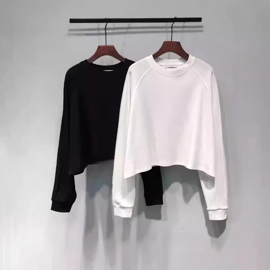 2025 Spring Korean Style Round Neck Loose Slimming Pure Cotton Long Sleeve T-shirt for Women