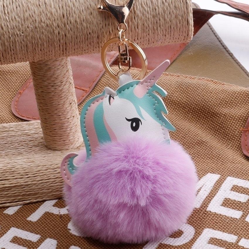 Pompom Nøkkelring Fuskepelskule Kanin Enhjørning Nøkkelring Hest Pompon Veske Bil Nøkkelring Nøkkelholder
