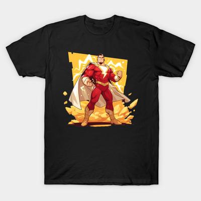 Men Black Print T-shirt Shazam No-Cut Transfer Paper Print Cotton Tshirt - Men's Summer Cotton Graphic Tee