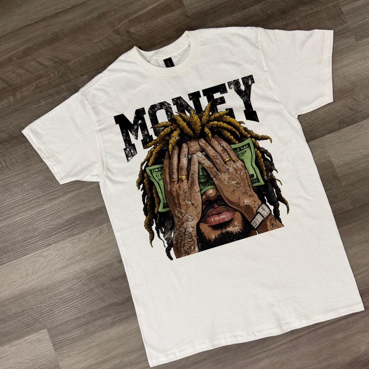 2025 Summer Money Mindset Streetwear Tee, Rap Hustle Graphic T-Shirt, Urban Hip Hop Art Shirt Cotton Printed T-Shirt Unisex Y2k XL