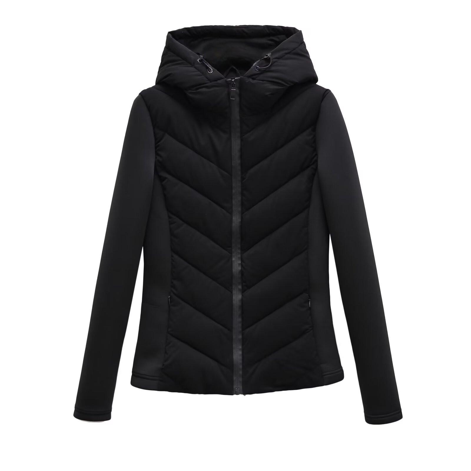 

Women Winter Jacket Hooded Quilted Down Cotton Light Air Slim Stitching Long Sleeved XS чёрный