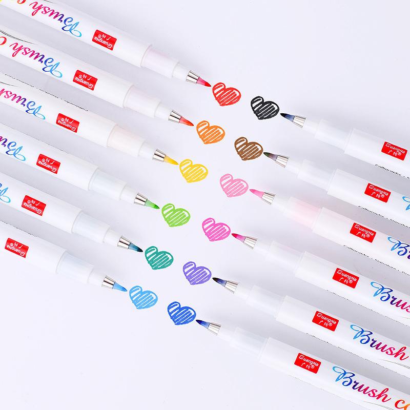 12 Colors Colorful Beauty Pens, Fluorescent Colored Small Letters, Large Regular Letters for Students To Practice Calligraphy, Soft Head Graffiti