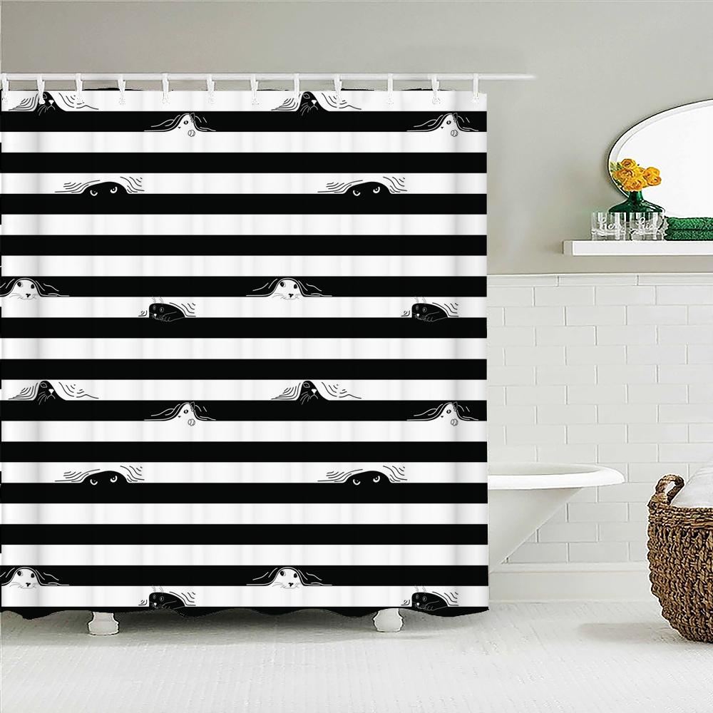 Black And White Striped Shower Curtain With Hooks Waterproof Polyester Fabric Geometric Pattern Home Decor Bathroom Curtain Baño