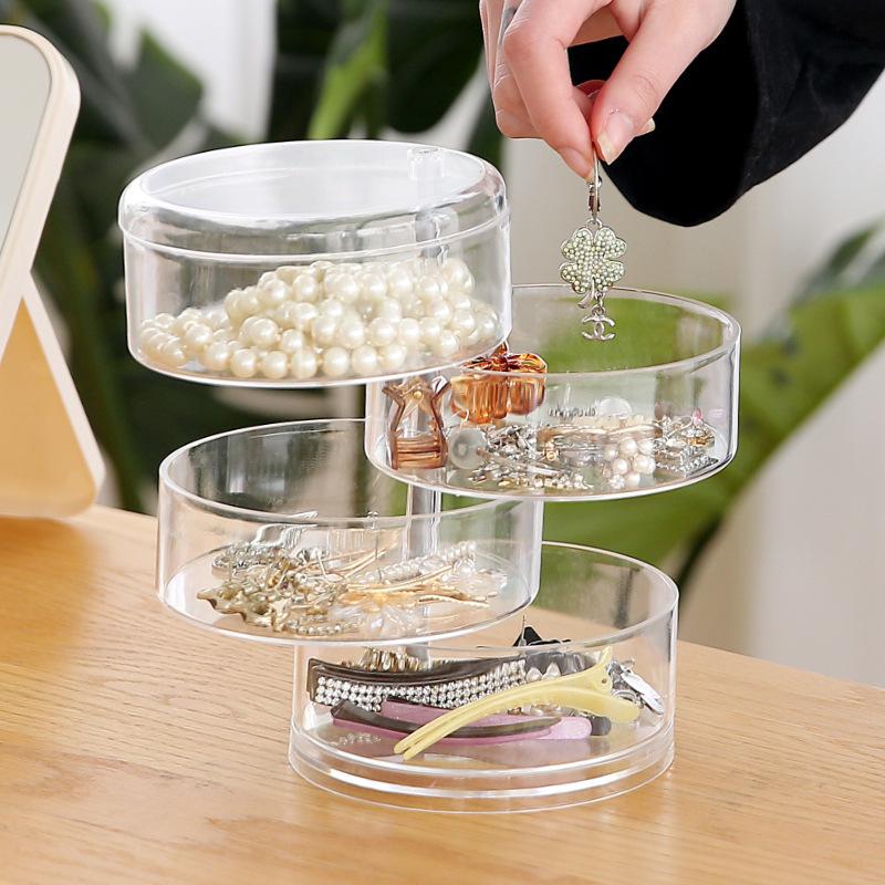 Rotatable Clear Cosmetic Storage Box with Multi-Layer Design for Jewelry and Hairpins, Dustproof, Ins Style