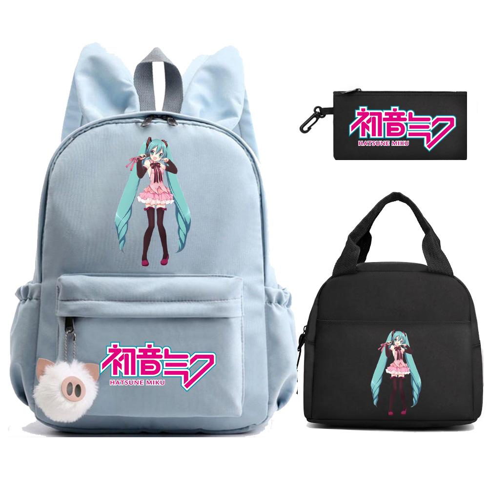 Zaino Stampato Cartoon Hatsune Miku Borsa Pranzo Astuccio per Bambini Studenti Borsa Scuola Ragazza Bambino Regalo Borsa da Viaggio Donna