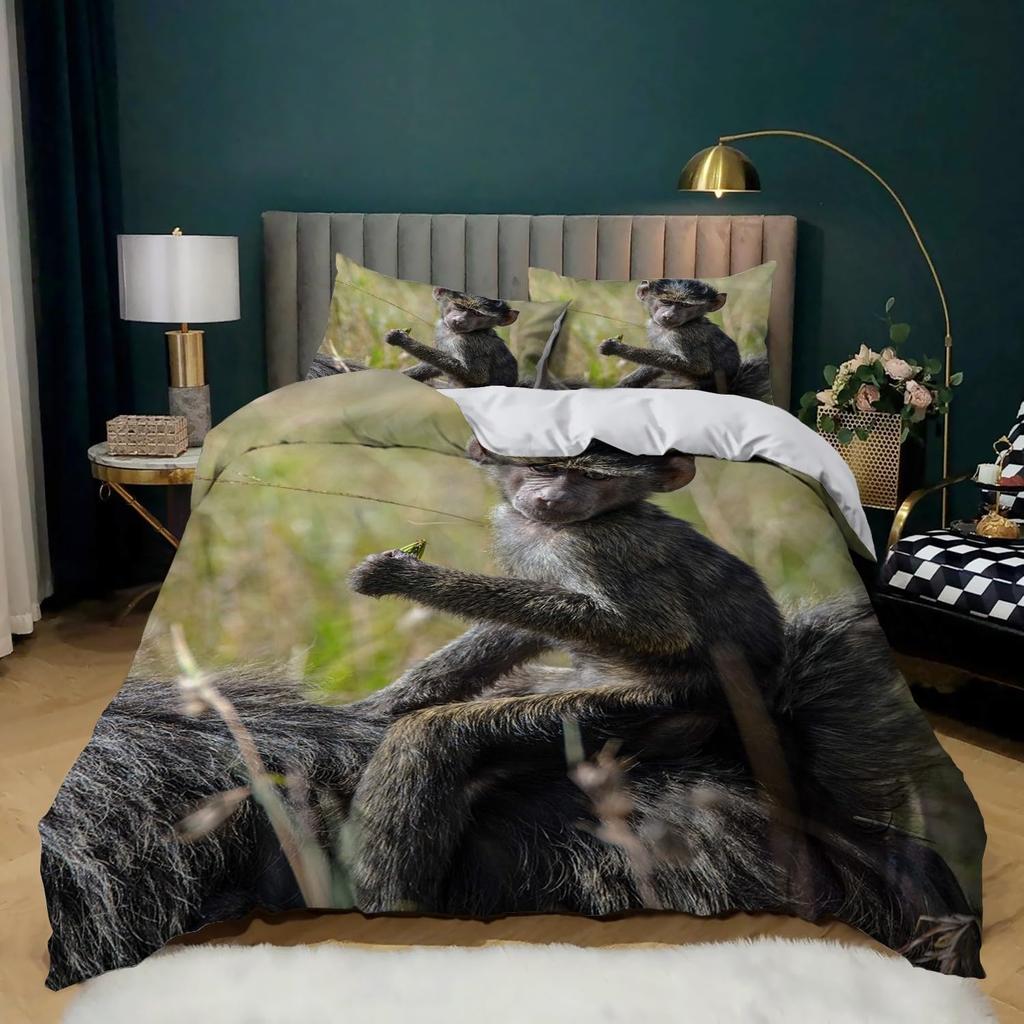 Kids Bedding Set,Cartoon Animal Monkey Single Duvet Cover Set Soft Easy Care Polycotton Quilt Duvet Cover with Pillowcases 75*50