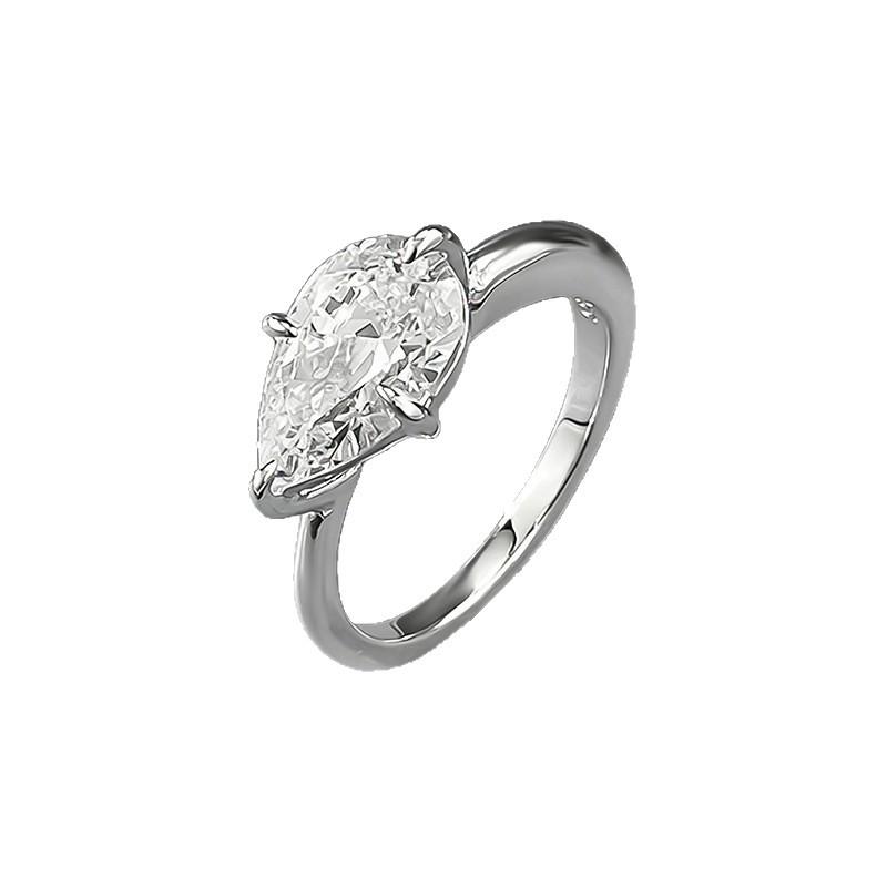 Birnenförmiger Tropfen S925 Silber Weißer Diamantring in Krappenfassung - Klassisch & Modisch
