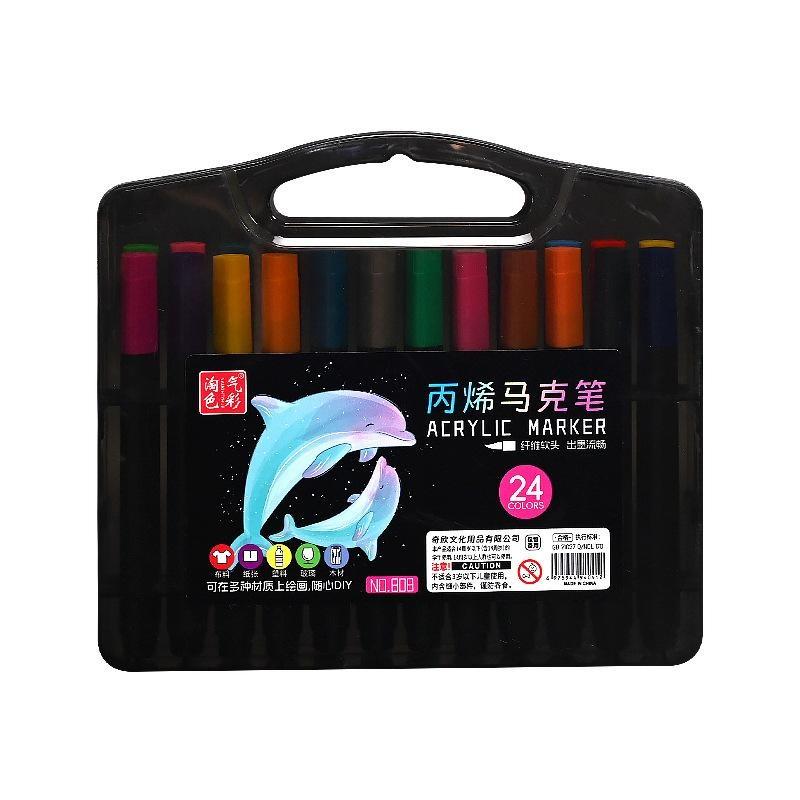 Acrylic Marker Pen Triangle Black Rod Soft Tip Layable Color Art Paint Pen For Kindergarten Student Hand Painting Diy Graffiti
