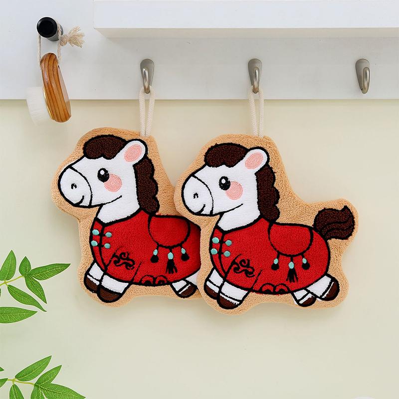 Cartoon Cute Pony Hand Towel Coral Fleece Home Kitchen Wipes Horse Thickened Hanging Absorbent Towels For Bathroom Home Decor