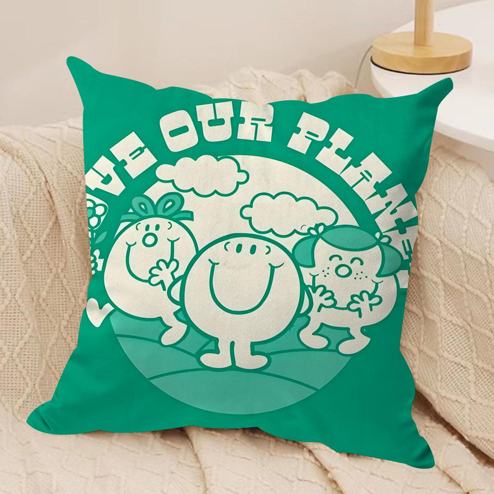 Mr Men and LLittle Miss Cushion Cover Soft Plush Fabric DoubleSided Printed Sofa Cushion Cover for All Seasons Home DecorGift