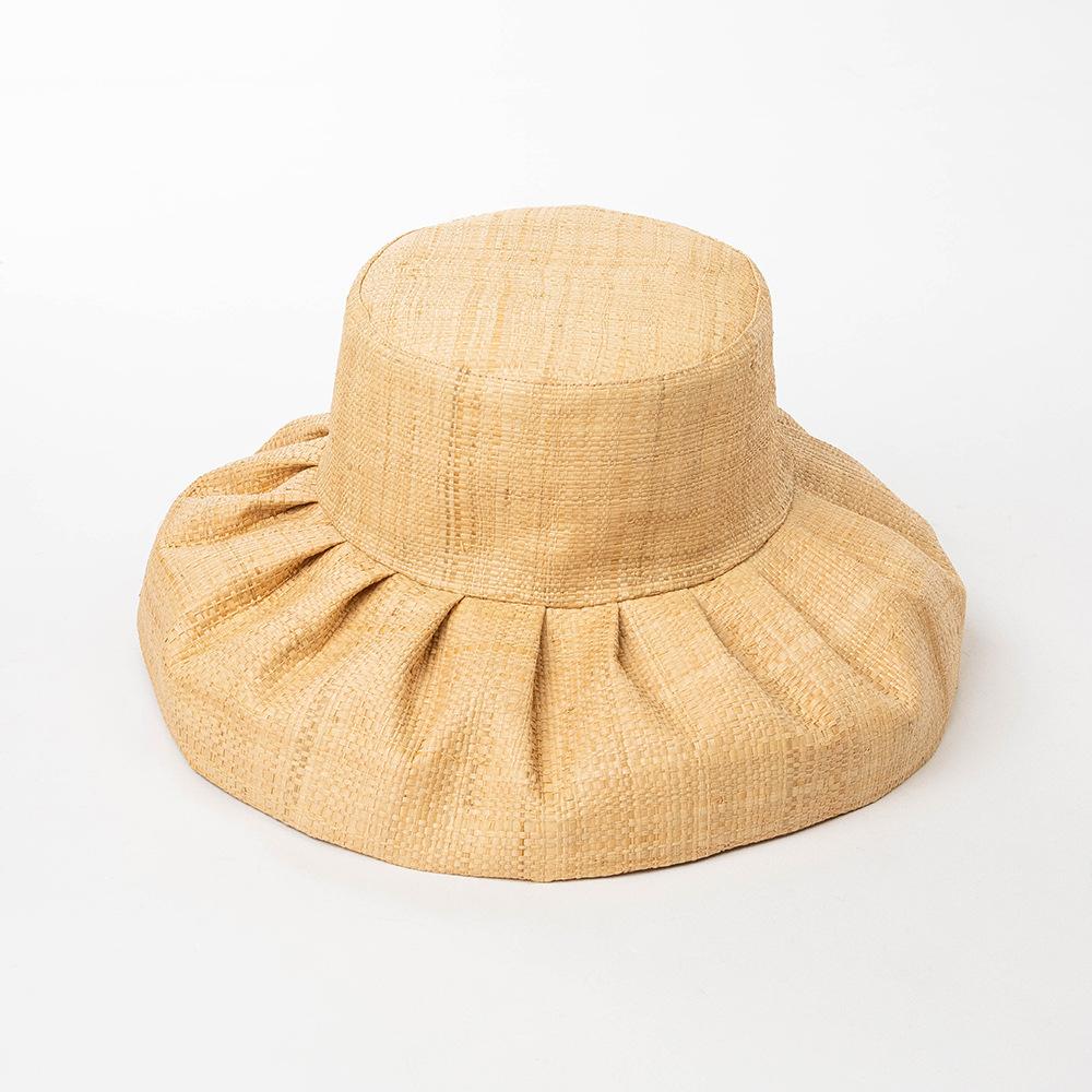 European American Retro Hepburn Style High Quality Raffia Fabric Wide Brim Bow Top Hat Fedora Catwalk Fashion Dinner Beach Hat