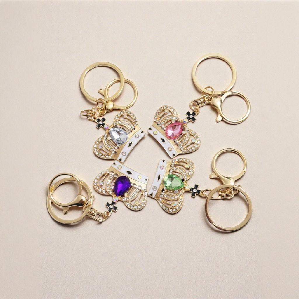 Rhinestone Crown Water Drop Keychain Pendant