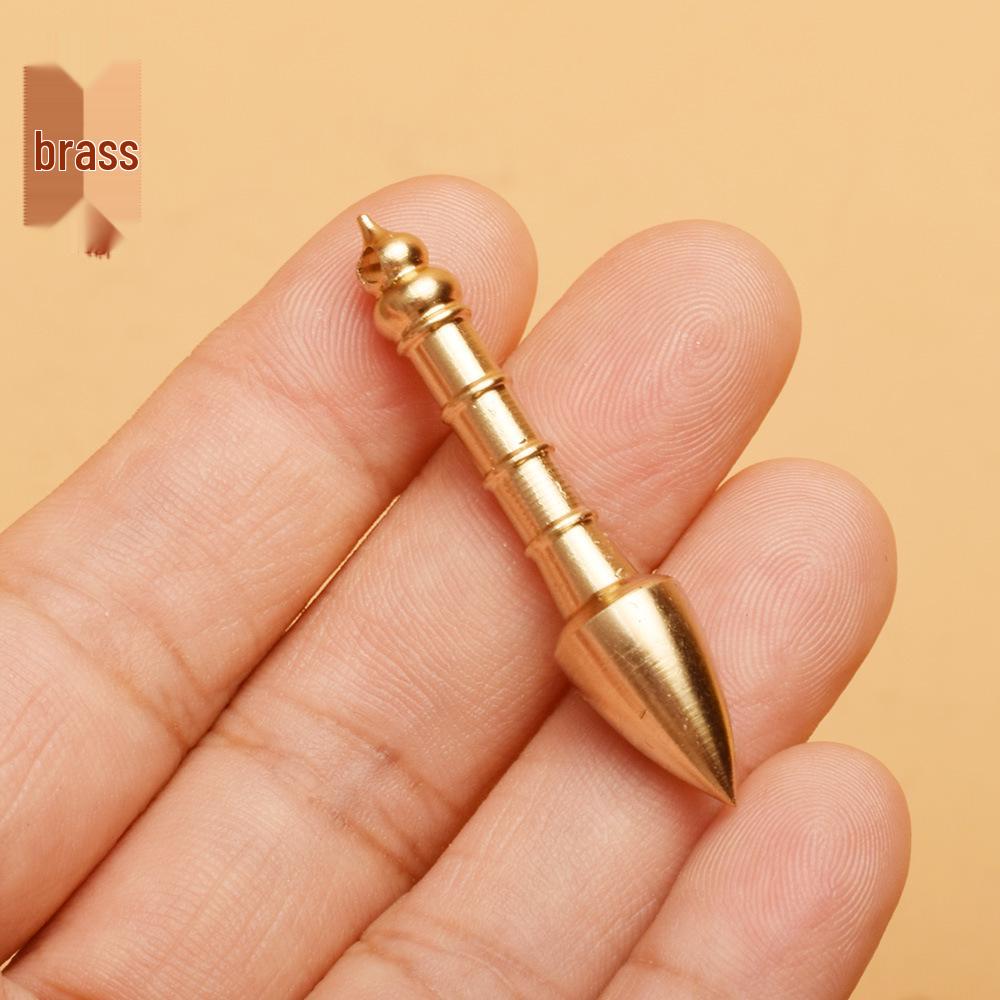 Brass Wenchang Pagoda Keychain with Five Emperor Coins and Gourd Car Pendant