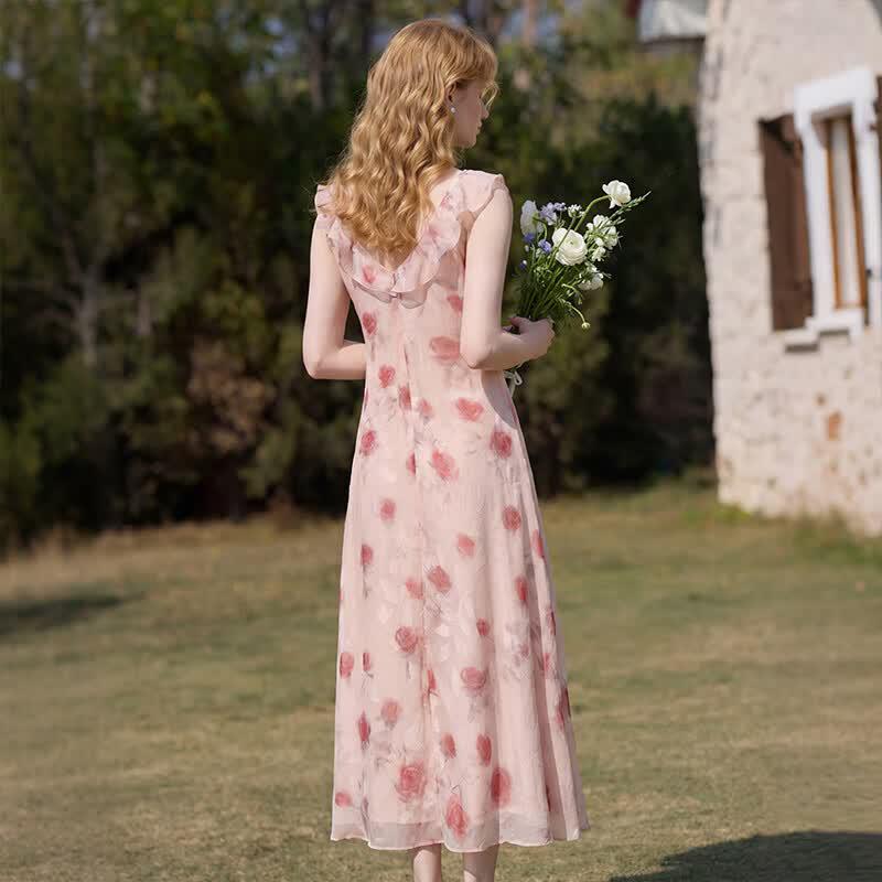Westlink Women's Floral Ruffle Chiffon Sling Dress
