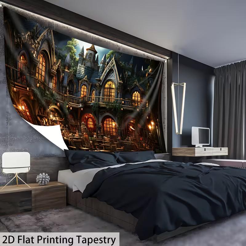 2D Wizarding World Tapestry Dark Academia Castle Interior Wall Hanging