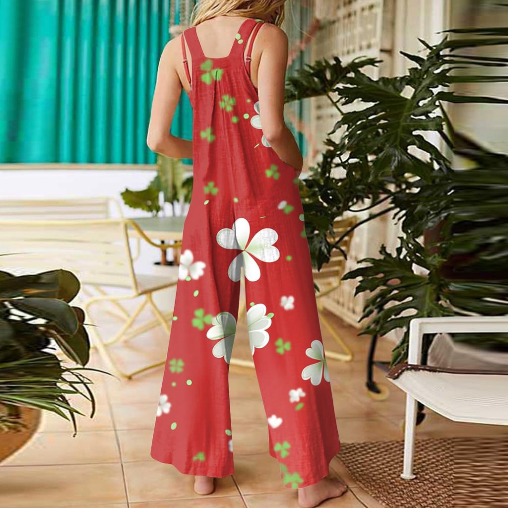 Women's Casual Jumpsuit Sleeveless St. Patrick's Day Printed Cotton Jumpsuit