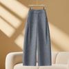 Women's 2025 High-Waist Pleated Wool Scimitar Pants: Autumn/Winter Wide-Leg, Plus Velvet, Warm, Casual, Banana Pants.