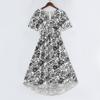 Women's Fashion Casual V Neck Short Sleeve Retro Floral Print Dress Midi Length Lightweight Summer Dress