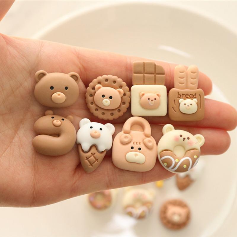 Milk Tea Colored Teddy Bear Cookies DIY Resin Handmade Accessories Cream Glue Hair Clips Brooches