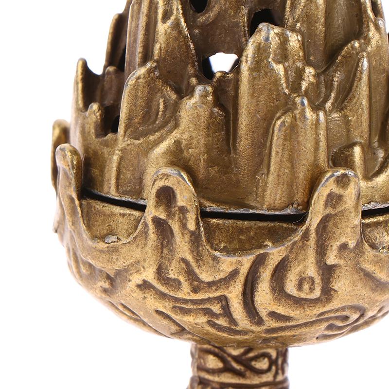 1Pc Retro Alloy Small Lotus Mountain Hollow Out Incense Stick Burner Incense Holder With Cover Home Decoration Crafts