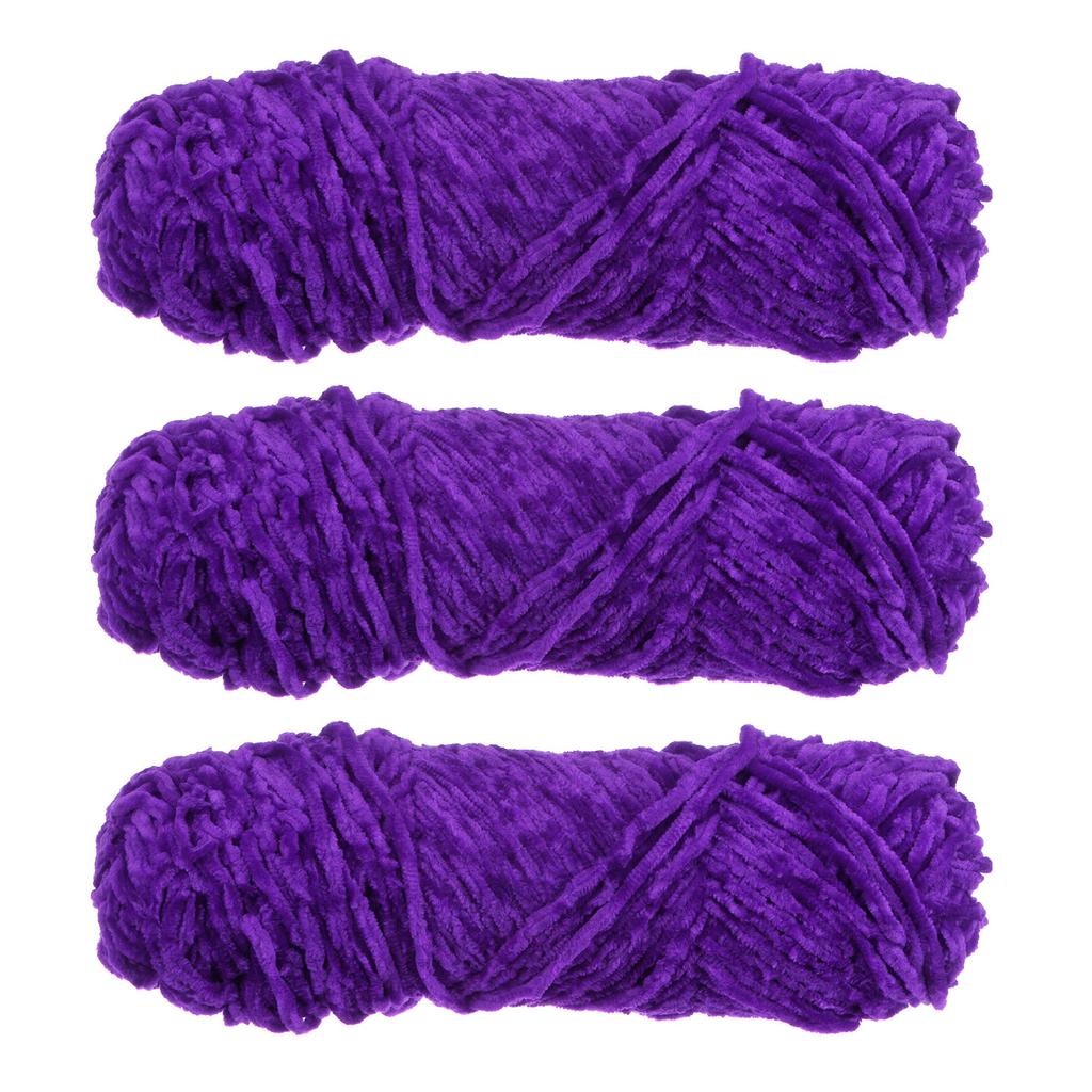 3 Skeins Chenille Yarn Soft Blanket Yarn Polyester Velvet Fancy Fluffy Yarn Knitting for Crochet Weaving Scarf, White
