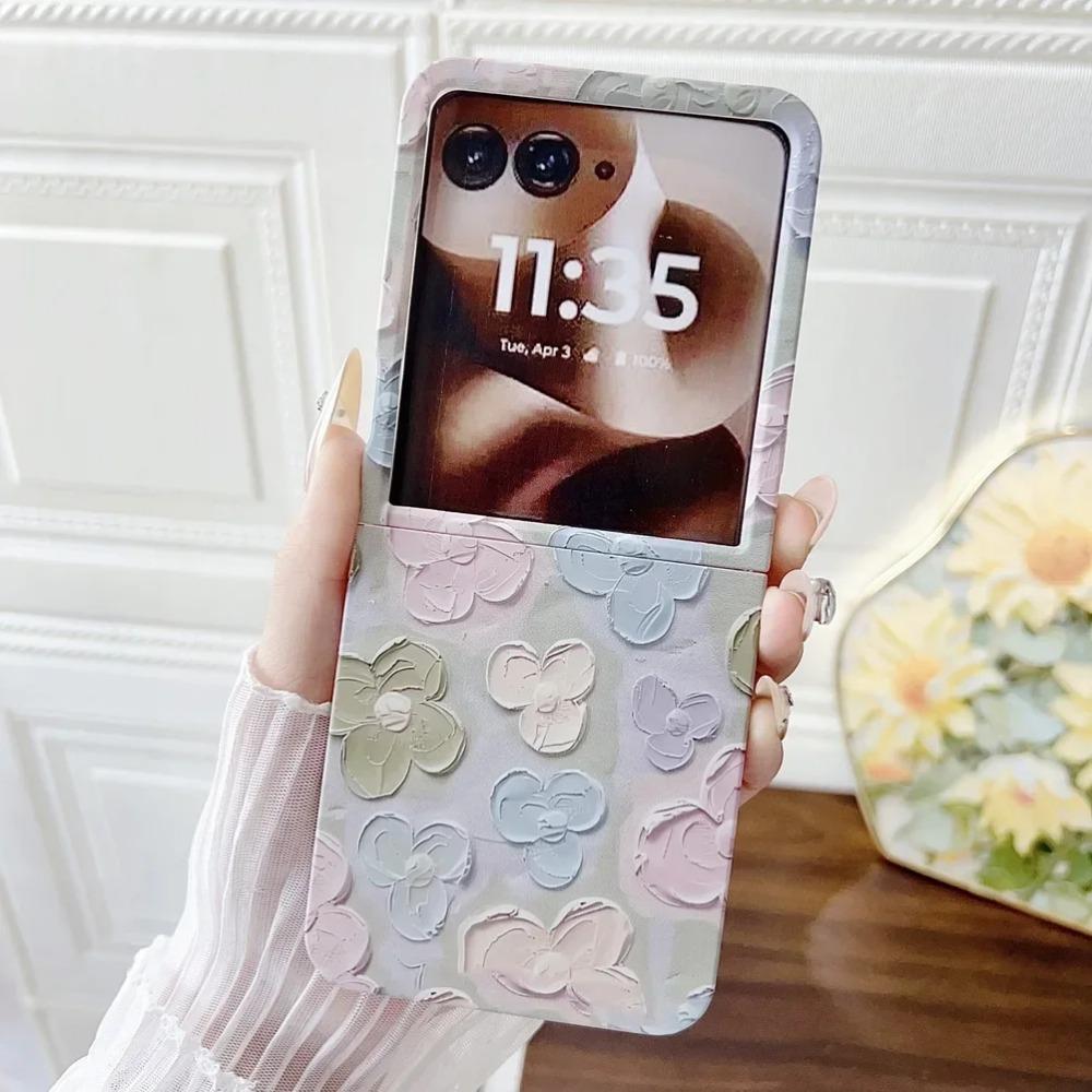 Colorful Embossed Effect Watercolor Flower Phone Case for Motorola Razr 60 Ultra 50 2024 Ultra 2025 Slim Camera Protection Cover
