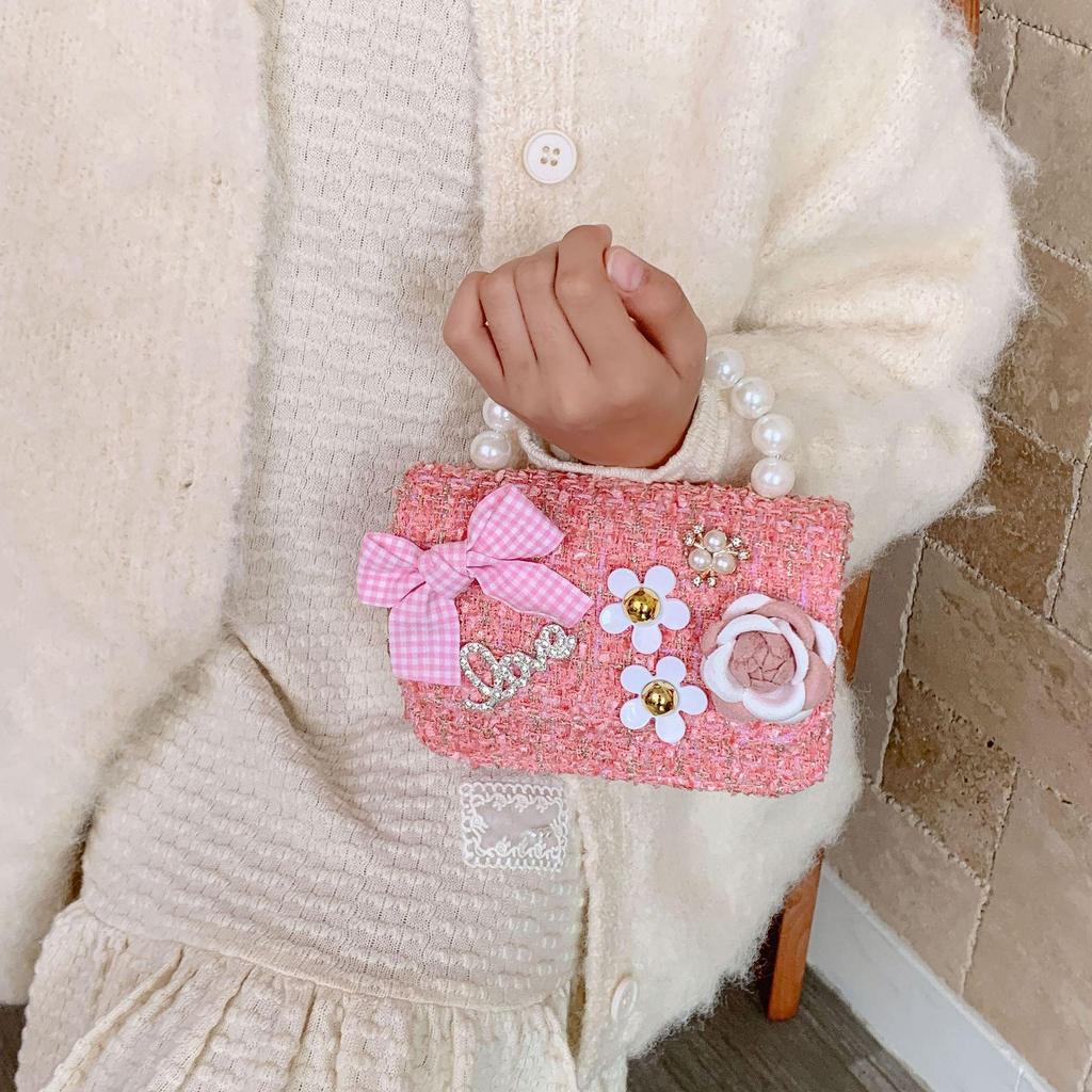 Koreanische Kamelie Schleife Perlen Schulter- und Crossbody-Tasche für Kinder