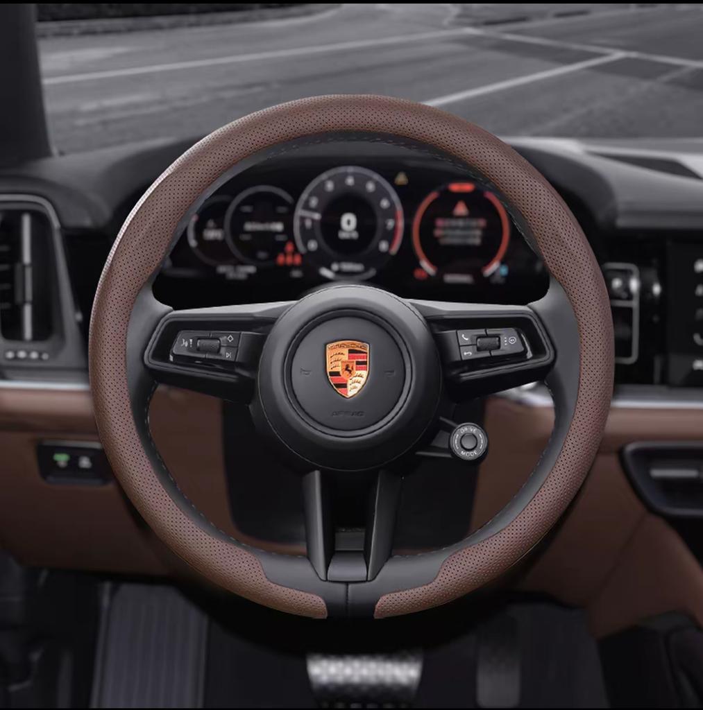 8D Nappa Leather Car Steering Wheel Cover For Porsche Cayenne Taycan Macan Panamera 718 911 Cayman Auto Accessories