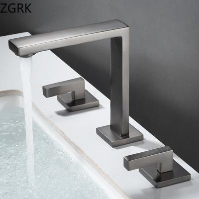 Three Hole Basin Faucet Brass Gun Grey Bathroom Faucet Cold and Hot Water Black Mixer Tap 3 Pieces Bathtub Torneiras De Cozinha