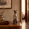 Housewarming Present Vintage Distressed Cat Figurine, Rustic Animal Statue for Desk Shelf Home Office Ornament Decor, Handcrafted Retro Style