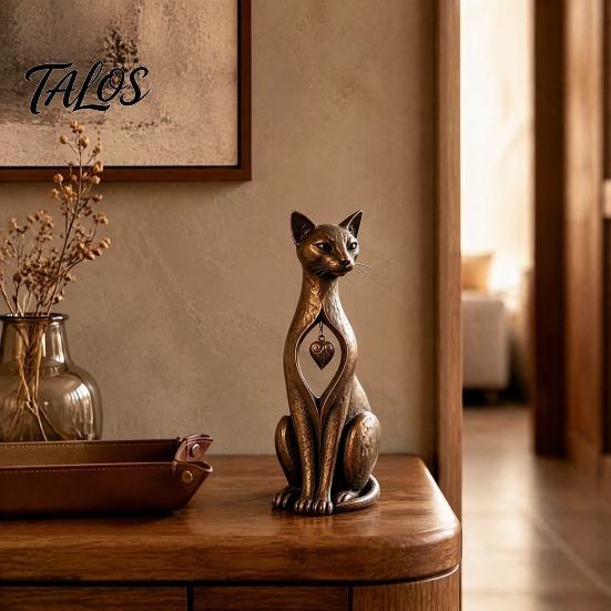 Housewarming Present Vintage Distressed Cat Figurine, Rustic Animal Statue for Desk Shelf Home Office Ornament Decor, Handcrafted Retro Style