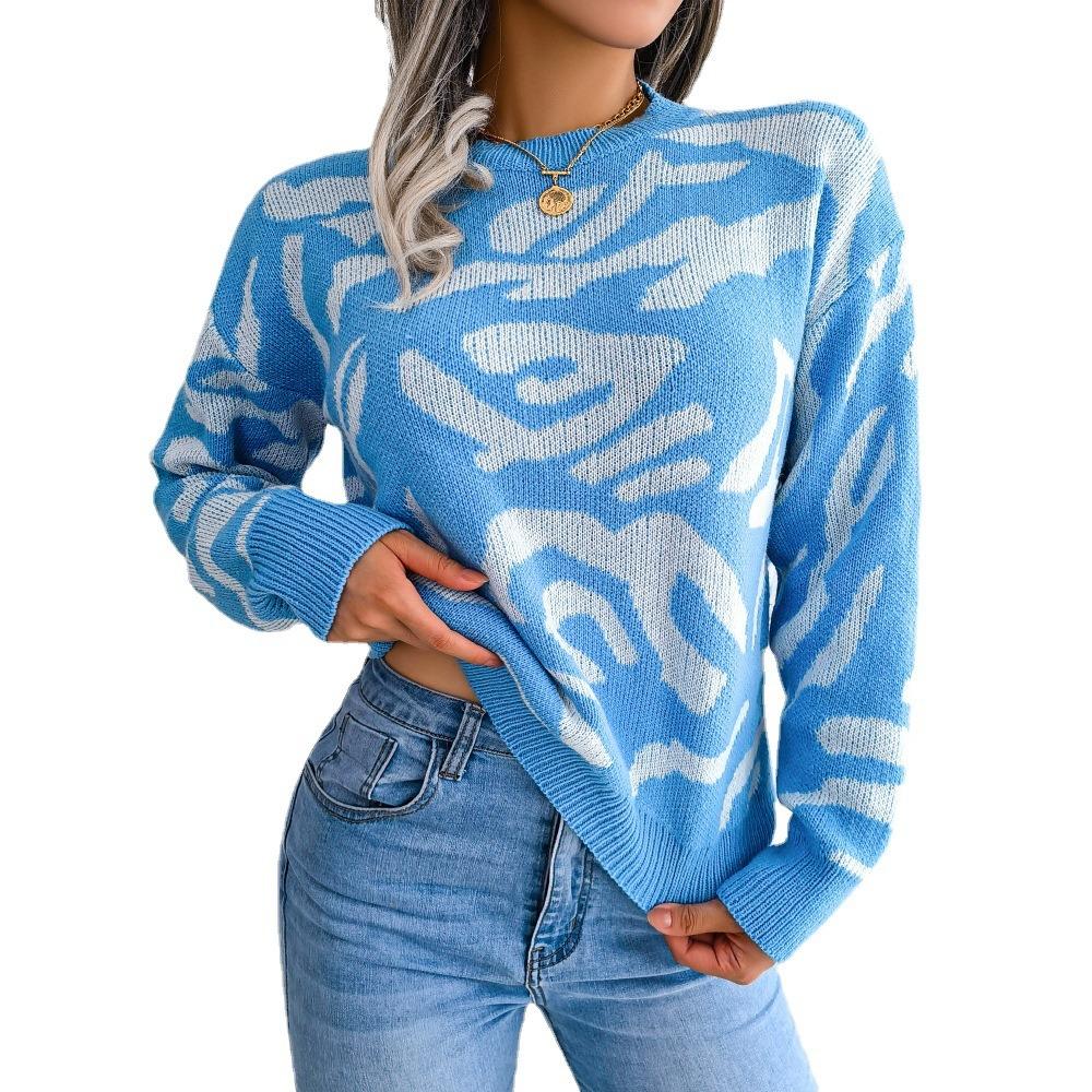 Autumn and Winter Fashionable Floral Long-sleeved Knitted Bottoming Sweater