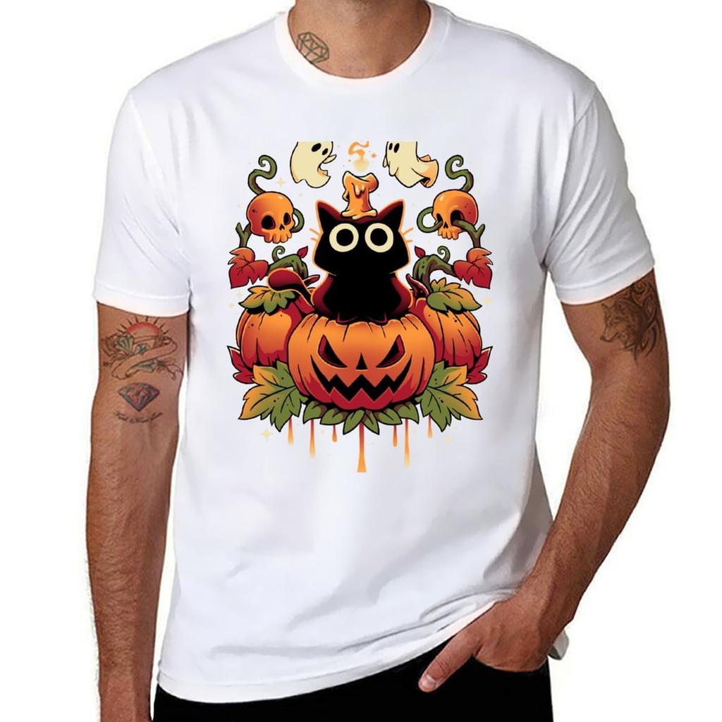 Halloween Candle Trick  Autumn Cat TShirt Urban Style Print TShirt