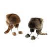 Furry Cartoon Raccoon Hat with Earflap Tail for Halloween Headwear Long Haired Hat Oversized Headgear Hat for Winter