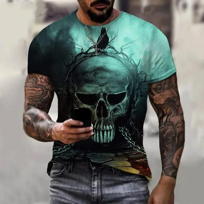 Мужские футболки Terror Skulls с 3D принтом скелета в стиле ужасов — фото 5