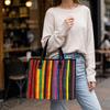Colorful Striped Casual Tote Bag Portable Daily Shopping Handbag Versatile Outdoor Commute Shoulder Bag