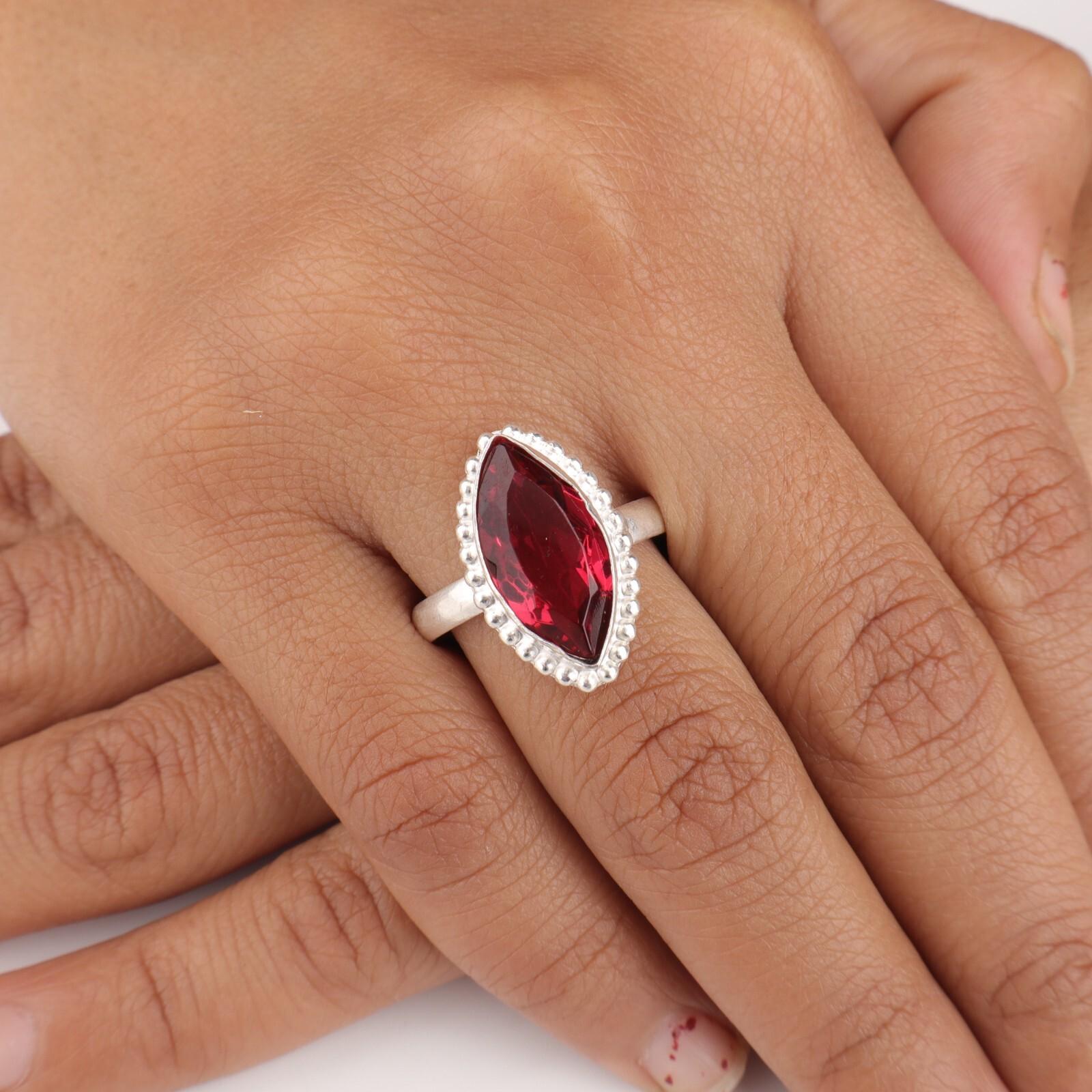 

Rare Pink Rubellite Gemstone 925 Sterling Silver Jewelry Handmade Marquise Ring RR-25-12 9.5