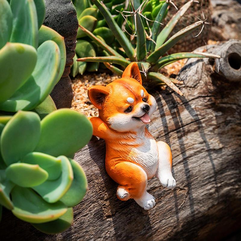 Outdoor Dog Statue Cute Resin Dog Garden Statue Sculptures Ornament Flower Pot Pendant Animal Figures For Fence Yard Balcony
