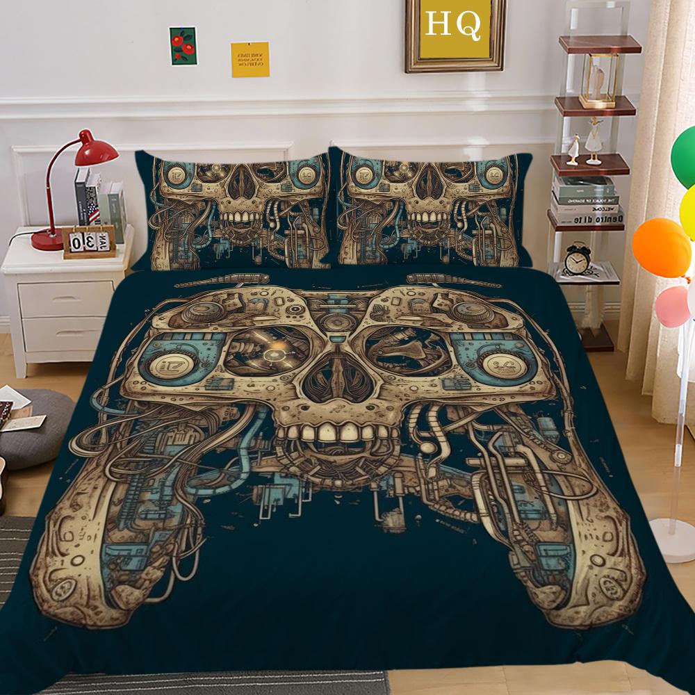 Housse de literie imprimée avec poignée de jeu de luxe, taie d'oreiller en Polyester, Style homme, vêtements de maison, housse de couette Queen Size