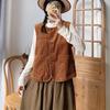 Johnature Spring Japanese Corduroy Sleeveless Vests Casual All Match Solid Color Pockets Women Vests