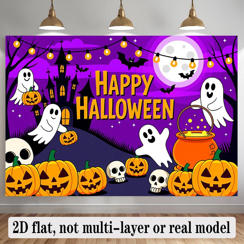 Party Backdrop Halloween Flat Banners Backdrops Spooky Pumpkin Ghosts Pumpkins Hanging Photo Booth Decor Front Door Decor