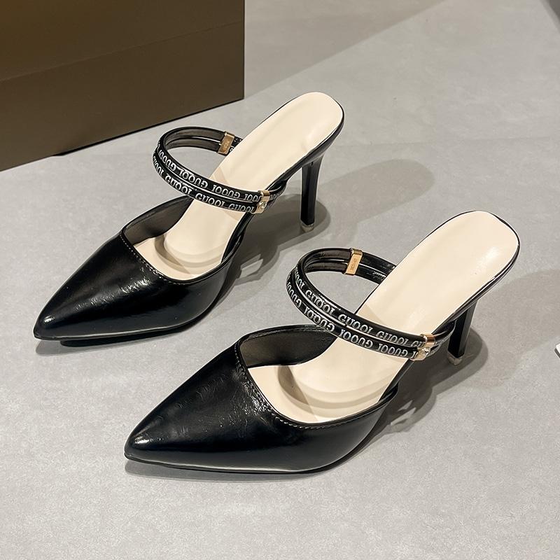 Fashion Summer New Baotou Sandals Women's Fashion Pointy Toe Shallow Mouth Slip-off Anti-slip Wear-resistant Stiletto Heels