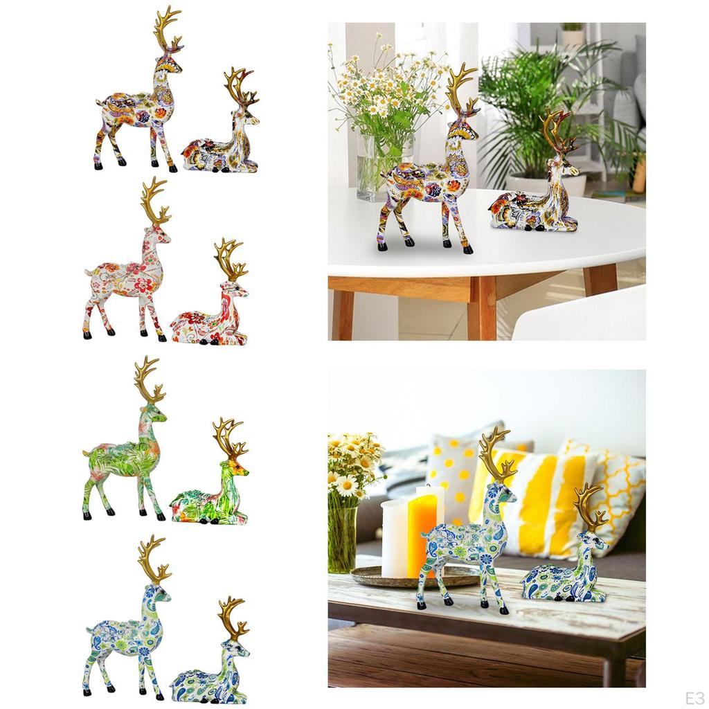 2 Pieces Reindeer Statues Figurines Vivid European Deer Lover Sculpture Table Centerpiece for