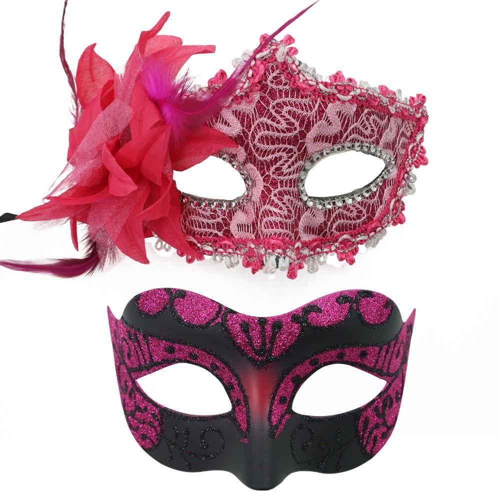 2PCS/set Flower Couple Masks Painted Design Masquerade Prop Half Face Mask Non-Toxic Material Venice Mask Ball Masquerade