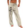 Men's Casual Loose And Comfortable Casual Pants Cotton Linen Printed Drawstring Trousers