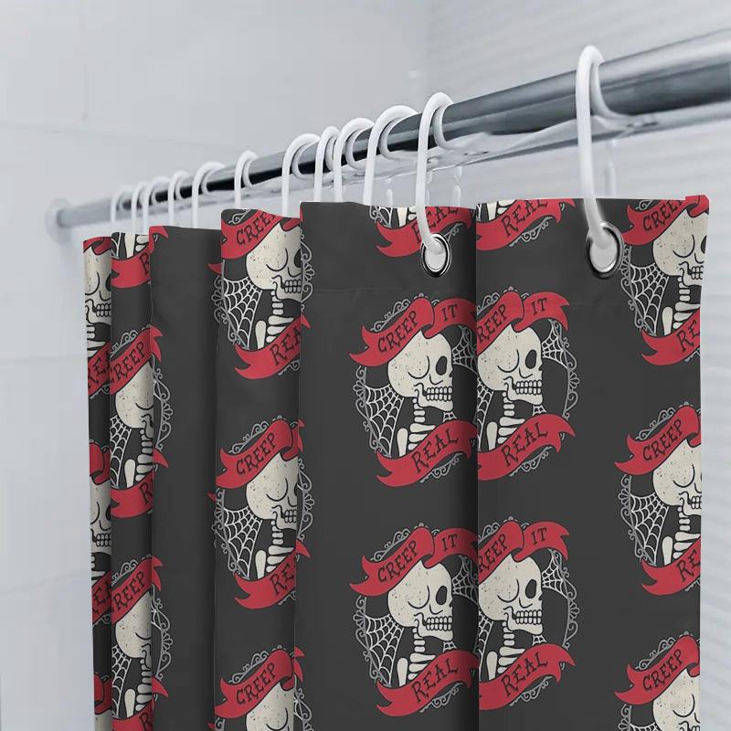 Spooky Halloween Shower Curtain Gothic Horror Bat Skull Tapestry Van Gogh Home Decor Bathroom Set Vintage Macabre Wall Hanging