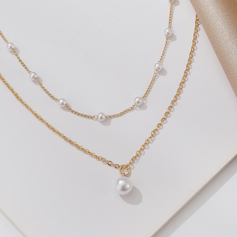 Pearl Pendant Double Necklace, Cold Wind Collarbone Chain In Design