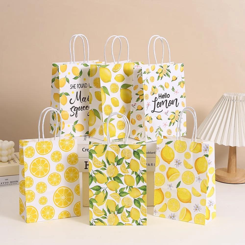 

Summer lemon print fruit tote bags, kraft paper bags, cool summer days, party gifts, seaside leisure bags, takeaway bags 30pcs&15x8x21cm