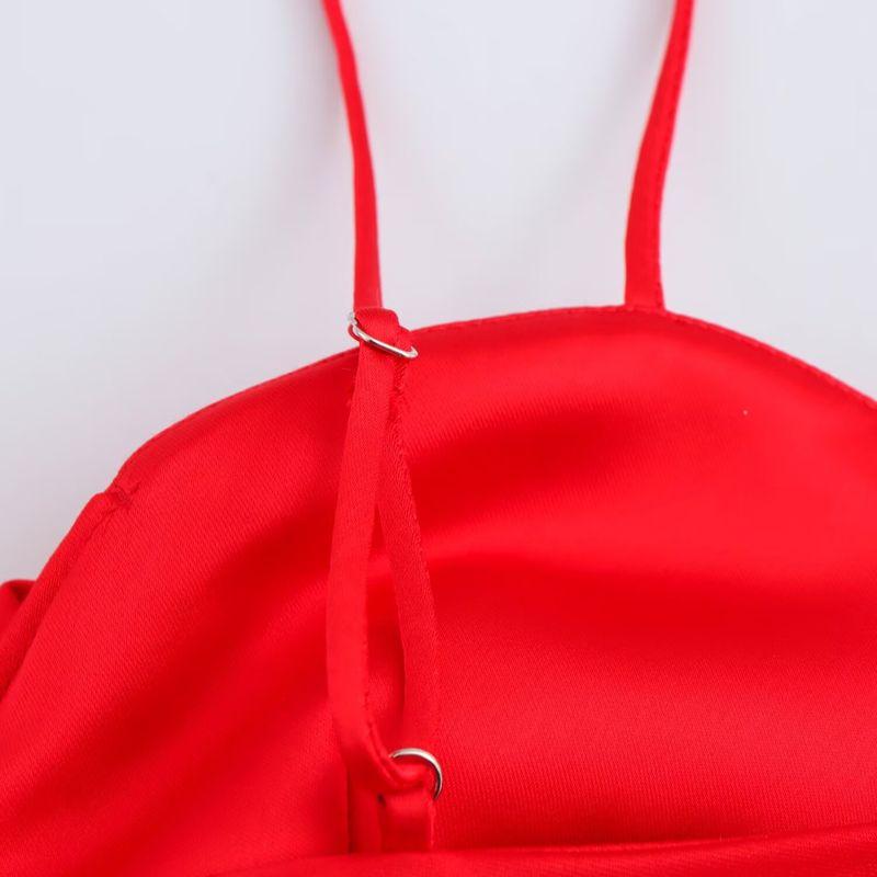 Kaslead New Arrival Women's Clothing Fashion Style Fashion Heart-Shaped Collar Silk Satin Texture Midi Skirt Dress 2451331